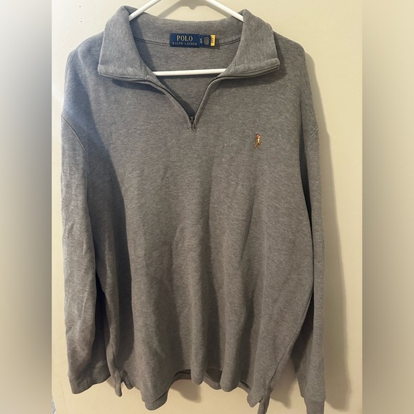 Polo Ralph Lauren Mens Long Sleeve 1/2 Zip Sweater Light Gray XL Flesh Pony - Picture 1 of 10